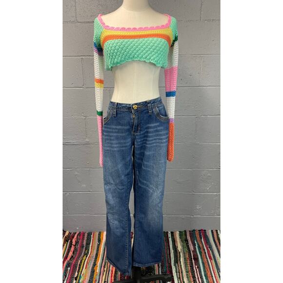 Vintage Y2K Low Rise Phat Fashions Baby Phat Jeans SZ 11 Embroidered Pockets - Picture 3 of 10